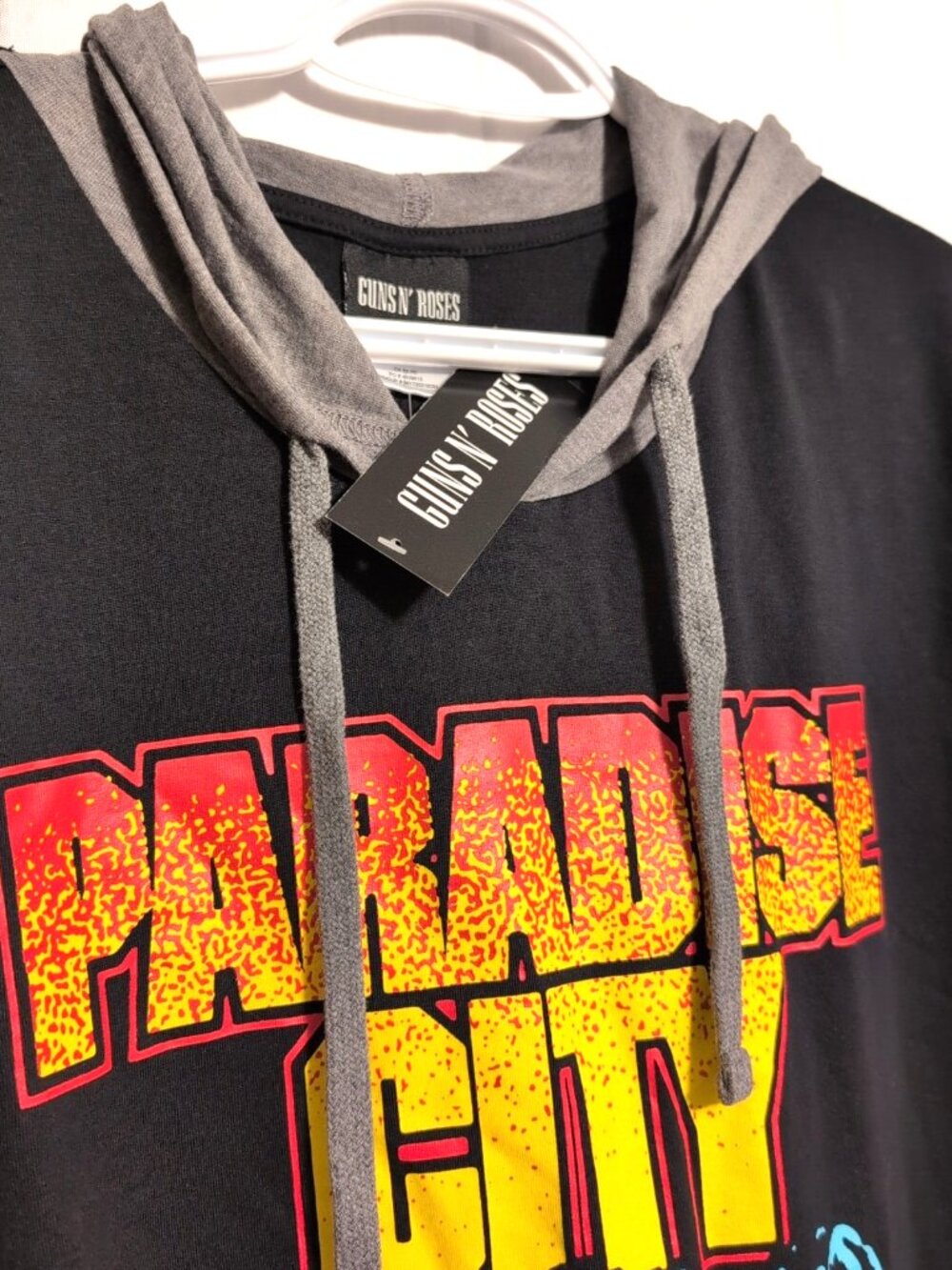 NEW Guns n' Roses Men's Two-Tone Long Sleeve Hooded Graphic Top sz L Black/Grey - Picture 3 of 8